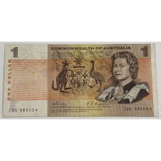 AUSTRALIA 1969 . ONE 1 DOLLAR BANKNOTE . PHILLIPS/RANDALL . STAR NOTE . LAST PREFIX ZAQ
